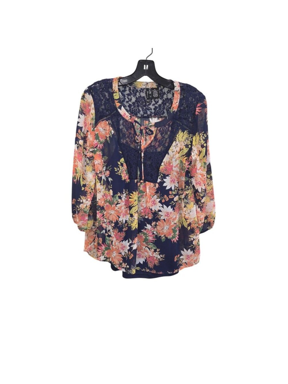 New Direction Size PL Black Floral Cami Underlay 3/4 Sleeve 2841